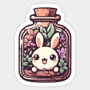 Kawaii bunny in a bottle plant garden Sticker